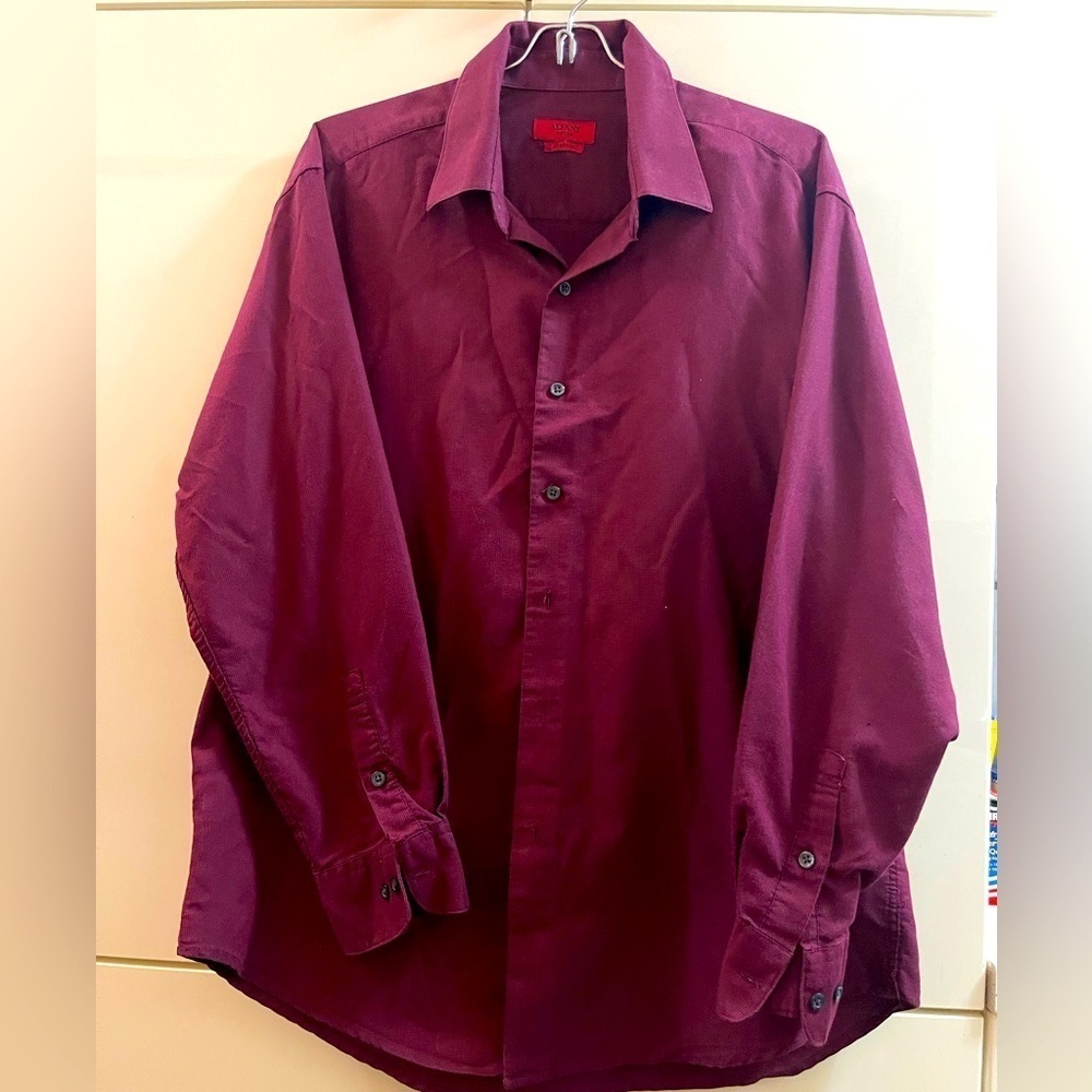 Men’s ALFANI Stretch FITTED Shirt Size 16 ½ 32-33 burgundy
